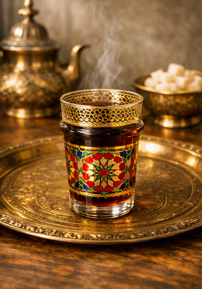 Mosaic Glass Tea Cups with Gold Honeycomb Rim – Set of 12
