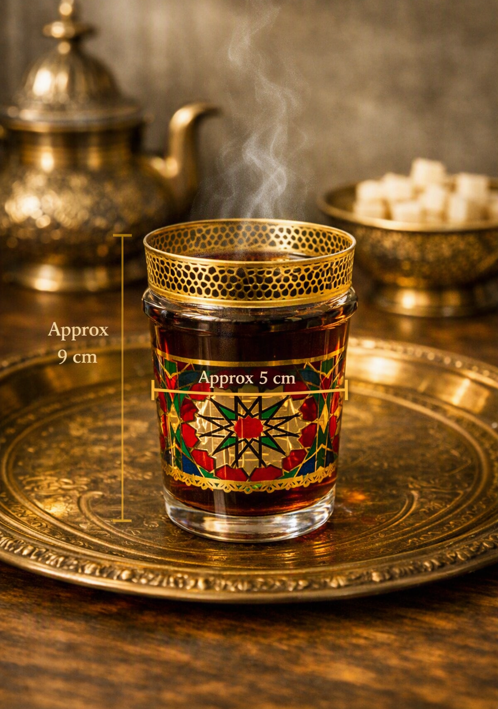 Mosaic Glass Tea Cups with Gold Honeycomb Rim – Set of 12