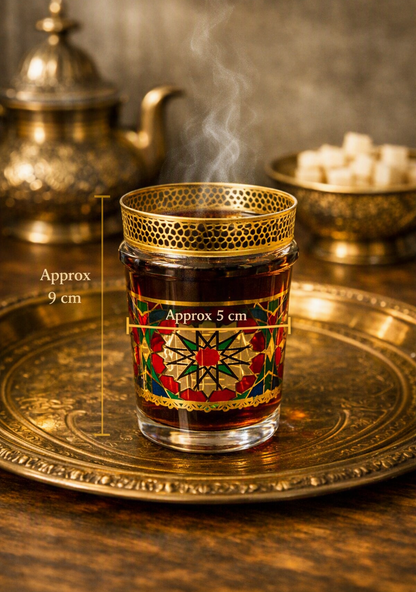 Mosaic Glass Tea Cups with Gold Honeycomb Rim – Set of 12