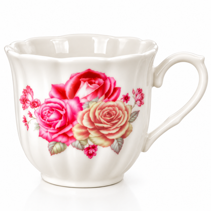 White Rose Tea & Coffee Cups with Saucers – 12-Piece Set