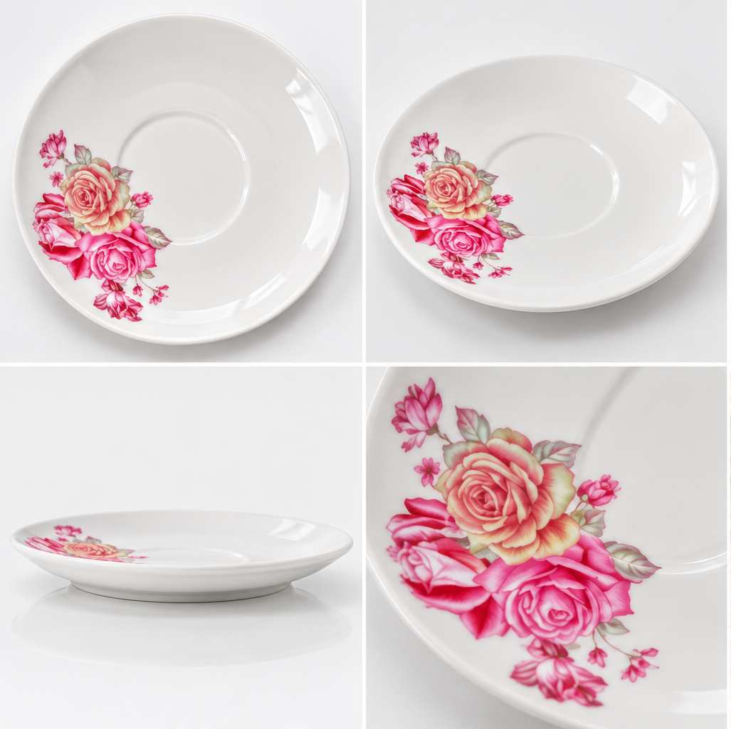 White Rose Tea & Coffee Cups with Saucers – 12-Piece Set