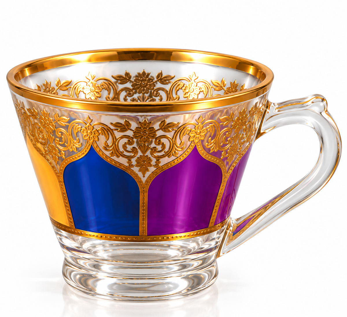 Gold Floral Glass Tea & Coffee Cups with Saucers – 12-Piece Set