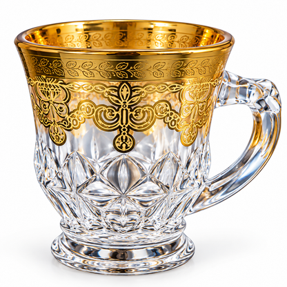 Gold Floral Glass Cups with Handles – Set of 6