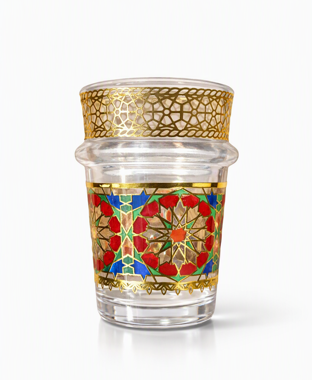 Mosaic Glass Tea Cups with Gold Honeycomb Rim – Set of 12