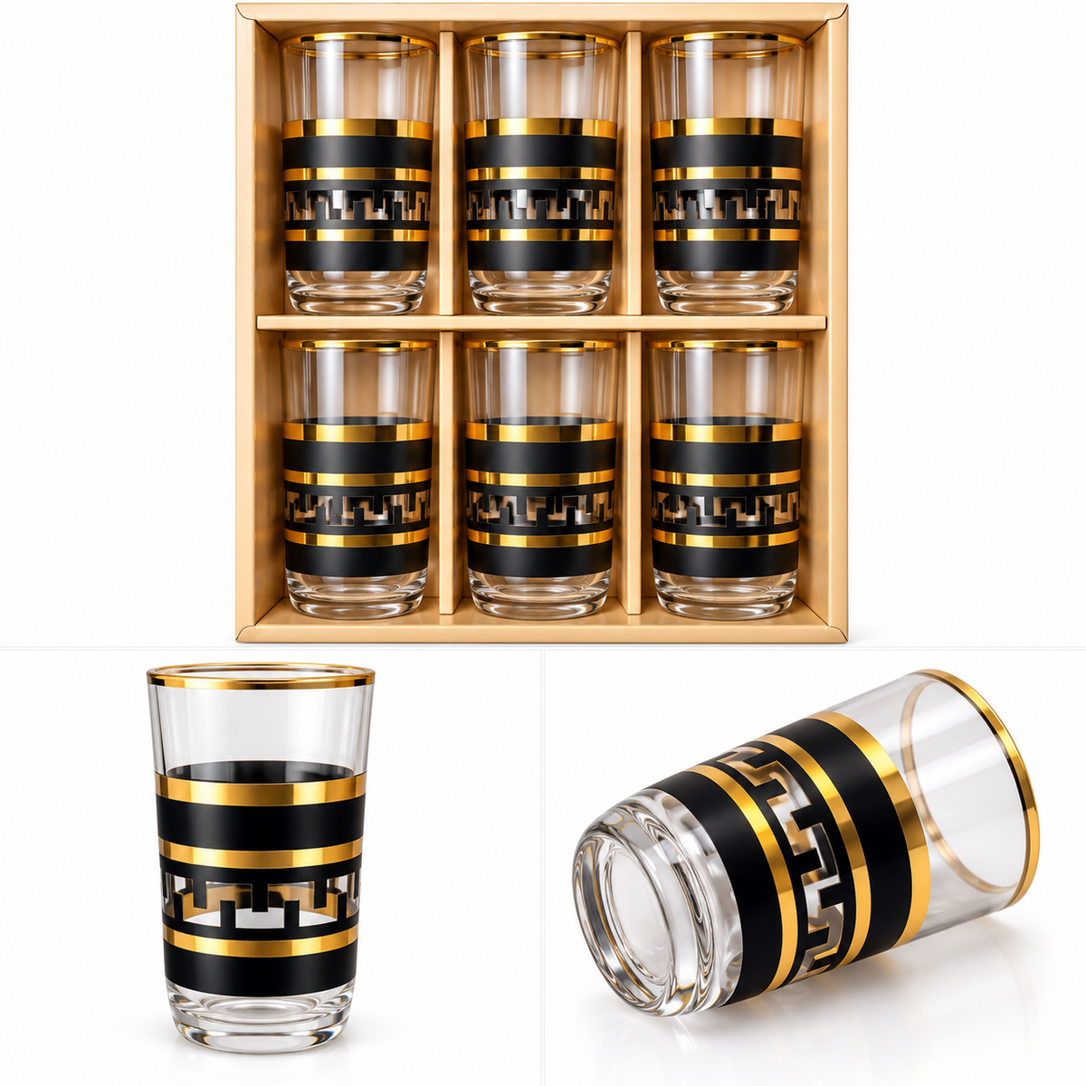 Black & Gold-Coloured Drinking Glasses – Set of 6