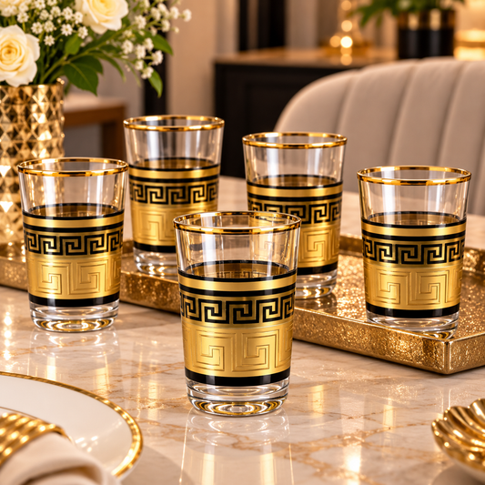 Black & Gold-Coloured Design Drinking Glasses – Set of 6